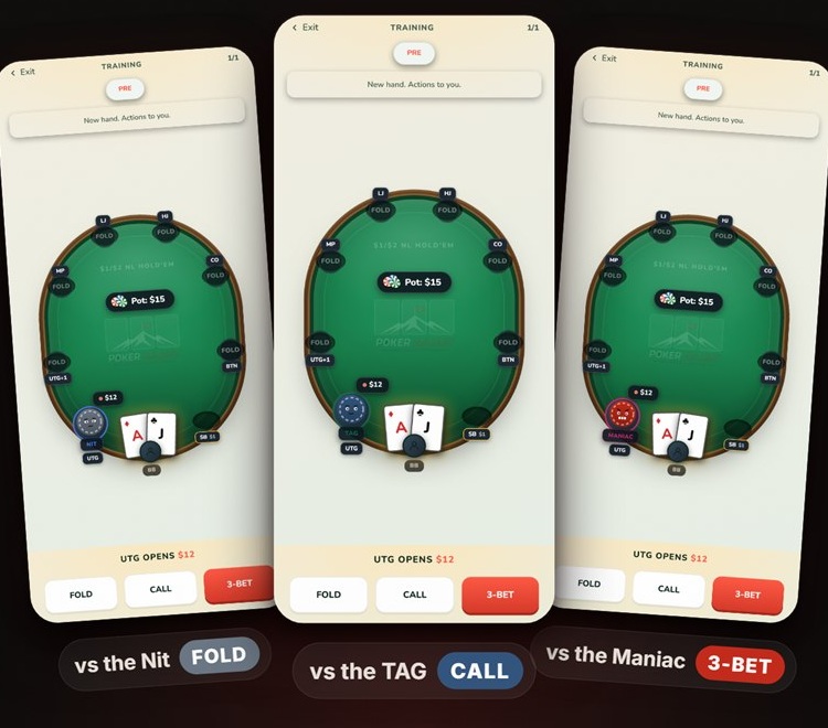 Poker Ascent: the same hand graded three different ways